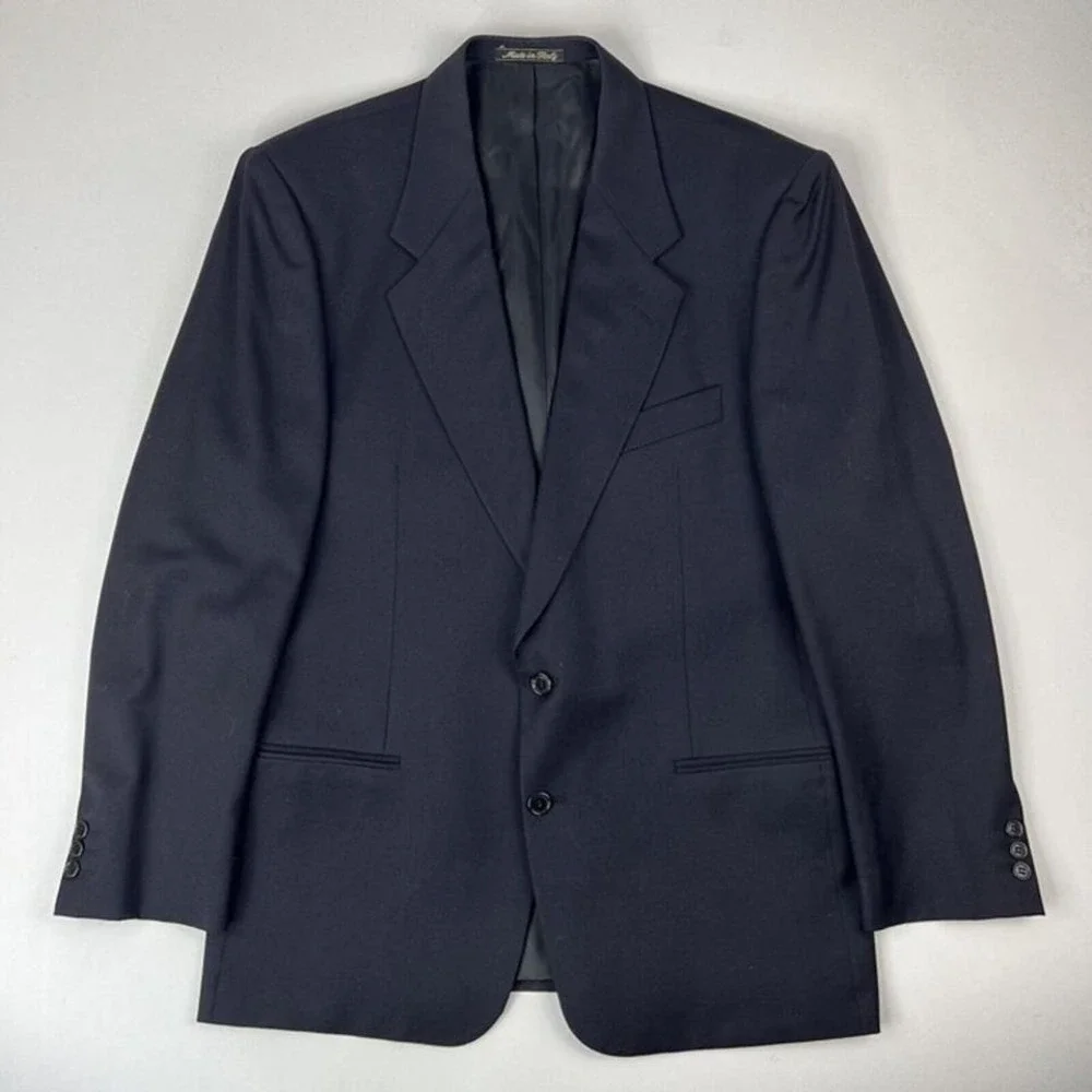 Valentino Uomo Navy Blue Virgin Wool 2 Button Sport Coat Mens Size 41R